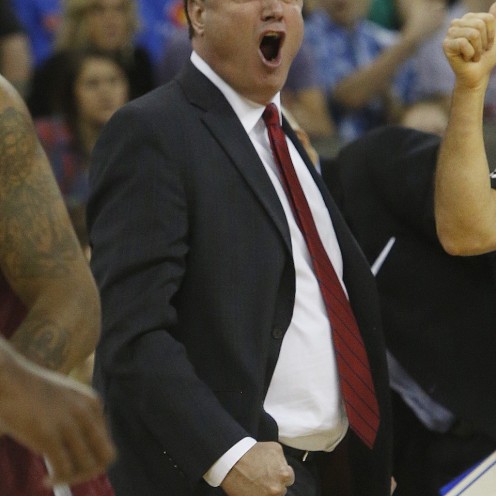 Bill Self barks out the call to his team in Kansas' 75-56 win over New Mexico State.